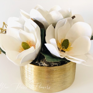 Real Touch Luxurious White Magnolia Arrangement-Real Touch-Artificial Faux Centerpiece-Fake Flower Centerpiece-Home Decor