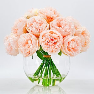 Pink Peony Arrangement: Faux Silk Flowers in Glass Vase