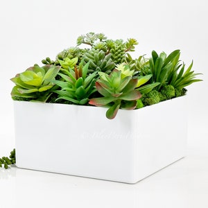 Faux Succulent Centerpiece: Modern Floral Arrangement in White Base
