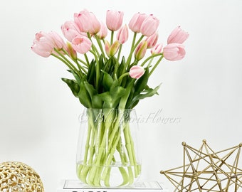 Hellrosa Real Touch Tulpen: Französisches Land Faux Blumenarrangement
