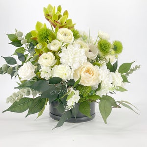 Floral Arrangement, White Hydrangeas, Peonies, Ranunculus, Roses, Silk Artificial Flower Centerpiece, Faux Silk Arrangement, Flower Decor