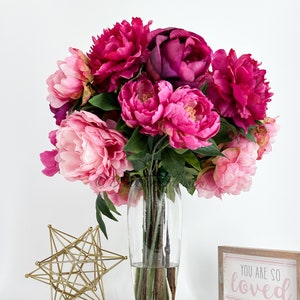 Large Silk Peony Arrangement: Pink Magenta Floral Centerpiece
