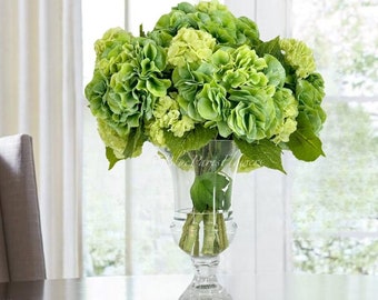 Tall Green REAL TOUCH Hydrangeas in Vase, Artificial Faux Flower Arrangement, French Floral Centerpiece Flower in Vase Home Decor Snowball