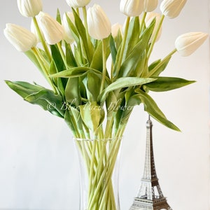 Real Touch White Tulip Arrangement: Modernt konstblommigt mittpunktsdekor bild 8