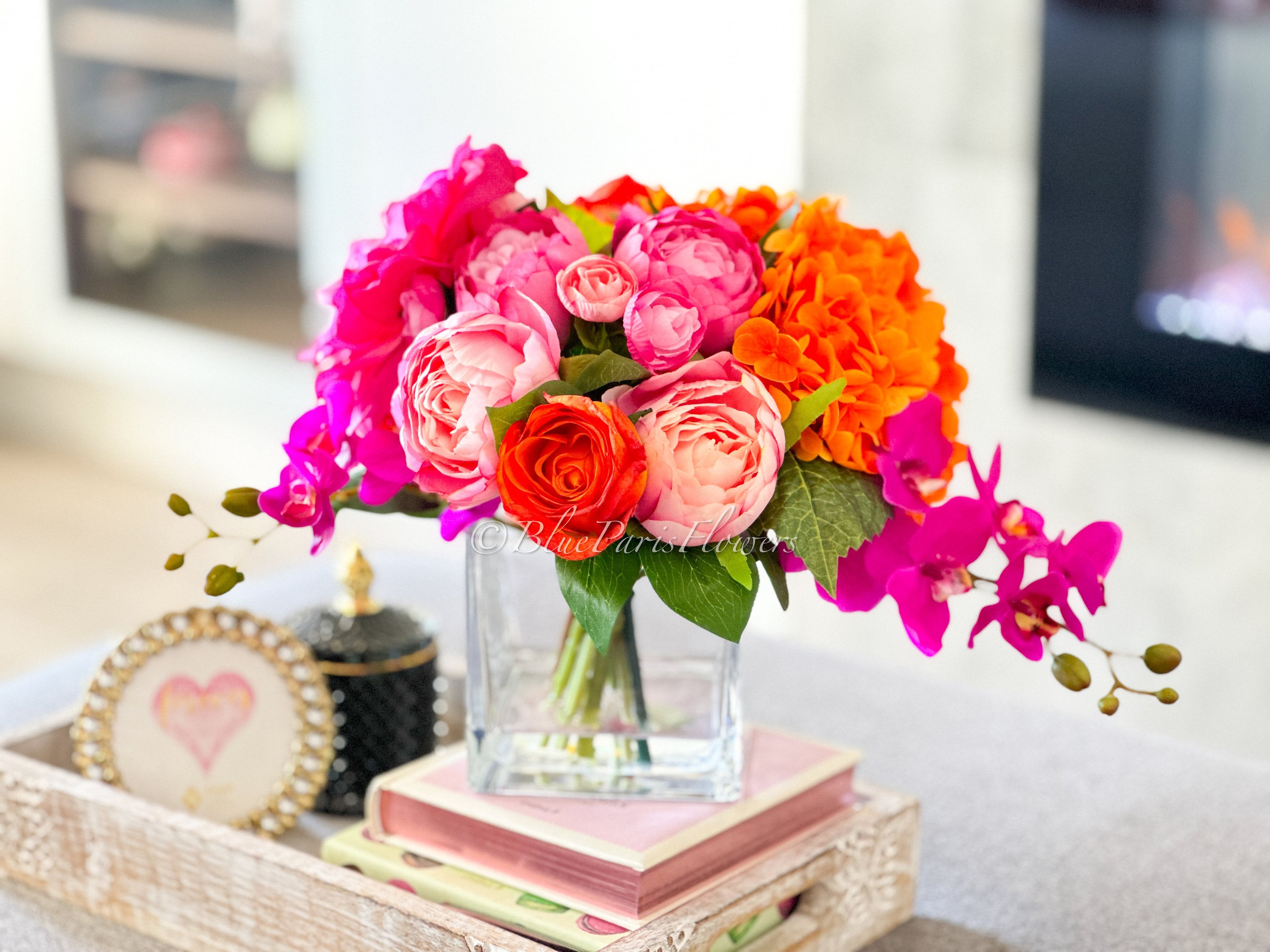 Faux Peony, Rose \u0026 Hydrangea Arrangement: Silk Floral Centerpiece - Etsy, image size:3000x2250