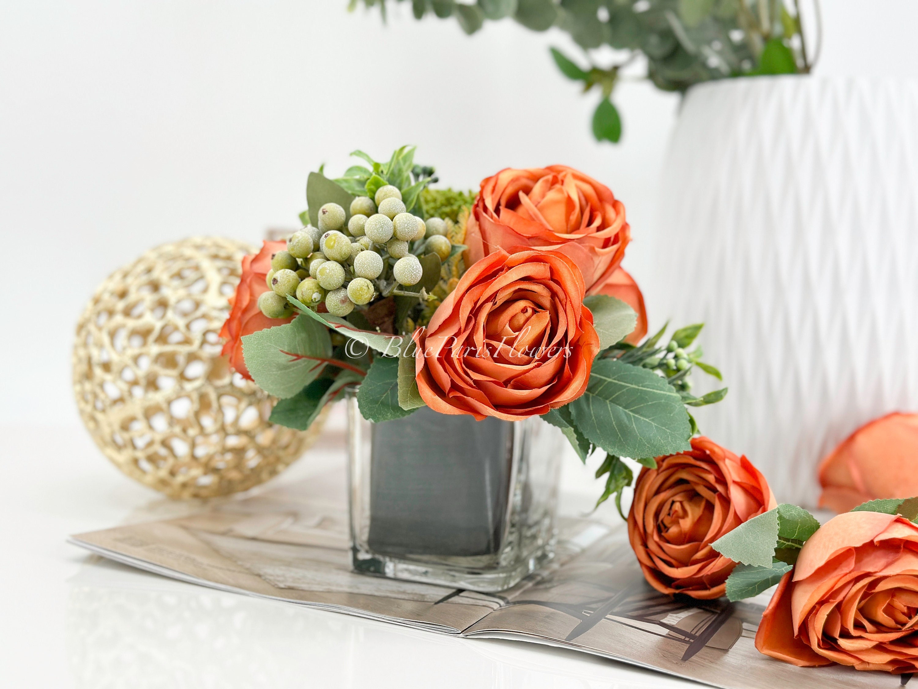Fall Rose Silk Floral Arrangement: French Country Centerpiece