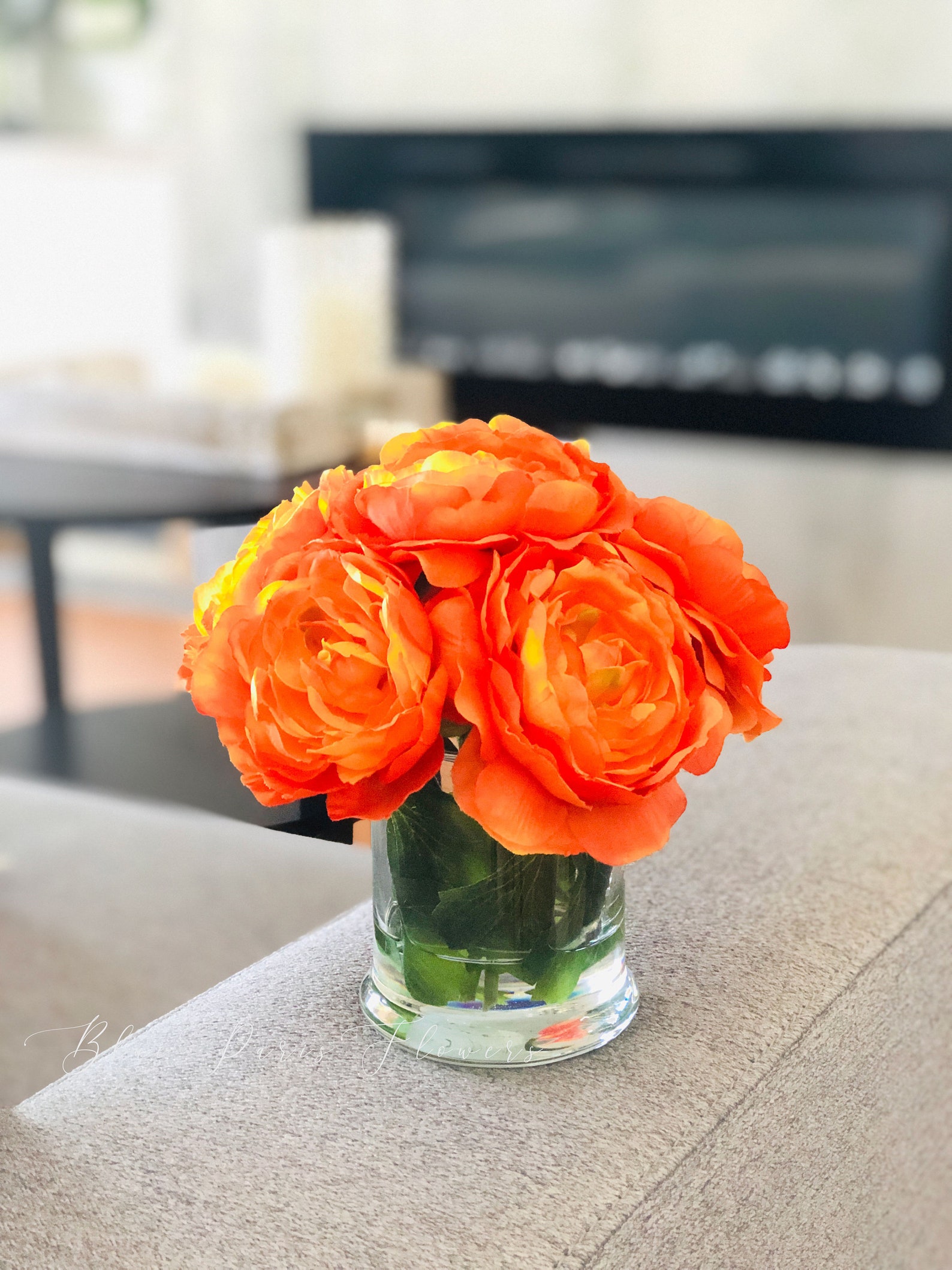 Tangerine Ranunculus Arrangement Artificial Faux Flowers in Etsy