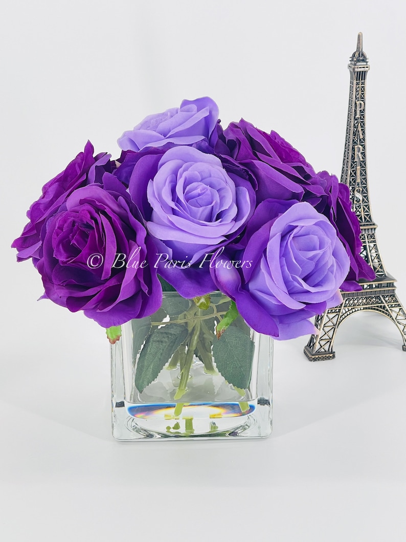 9 Purplelavender Rose Arrangementfake Floral Flowers Etsy