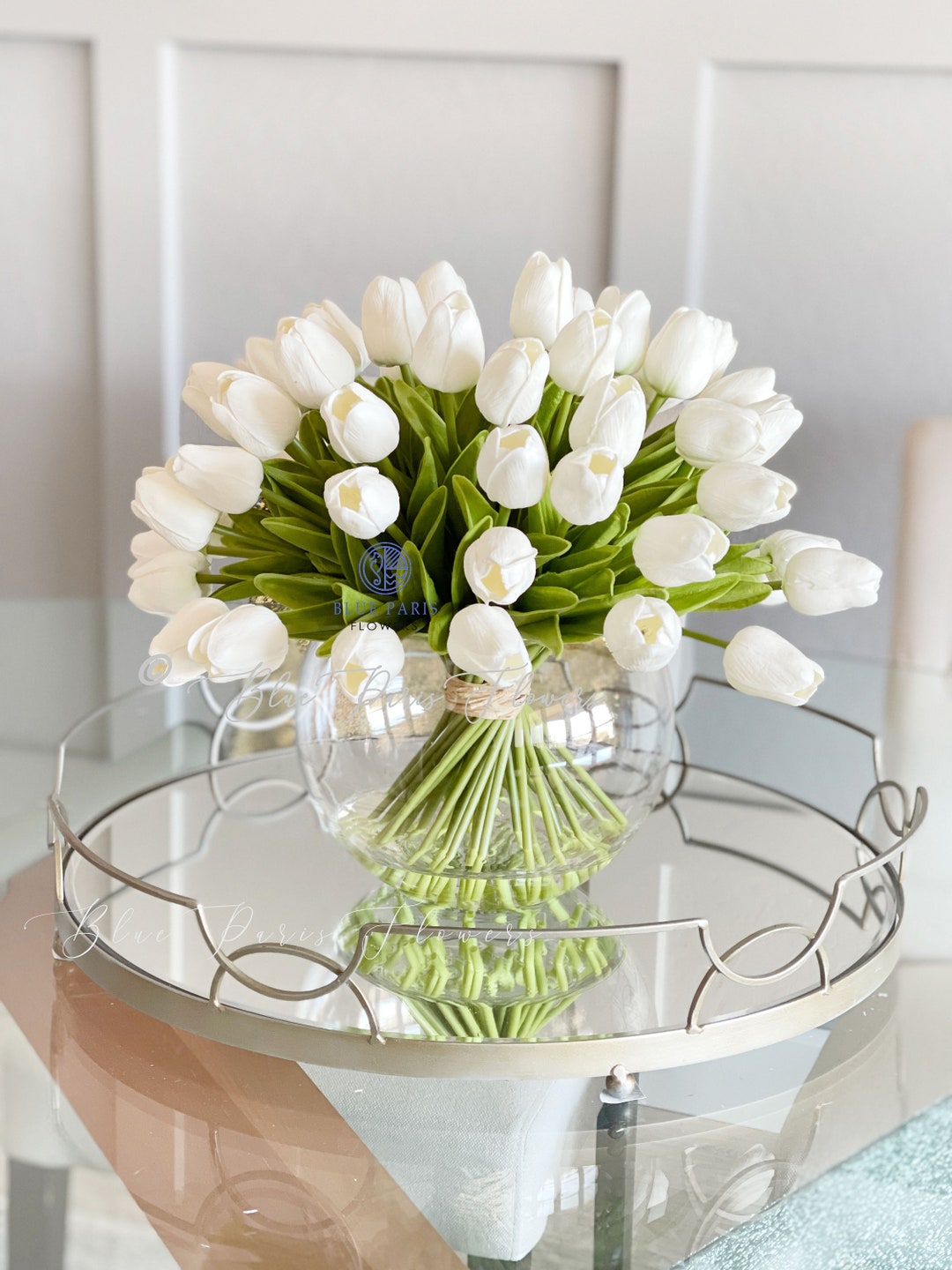 White Tulip Arrangement: Modern Faux Flowers in Glass Vase - Etsy