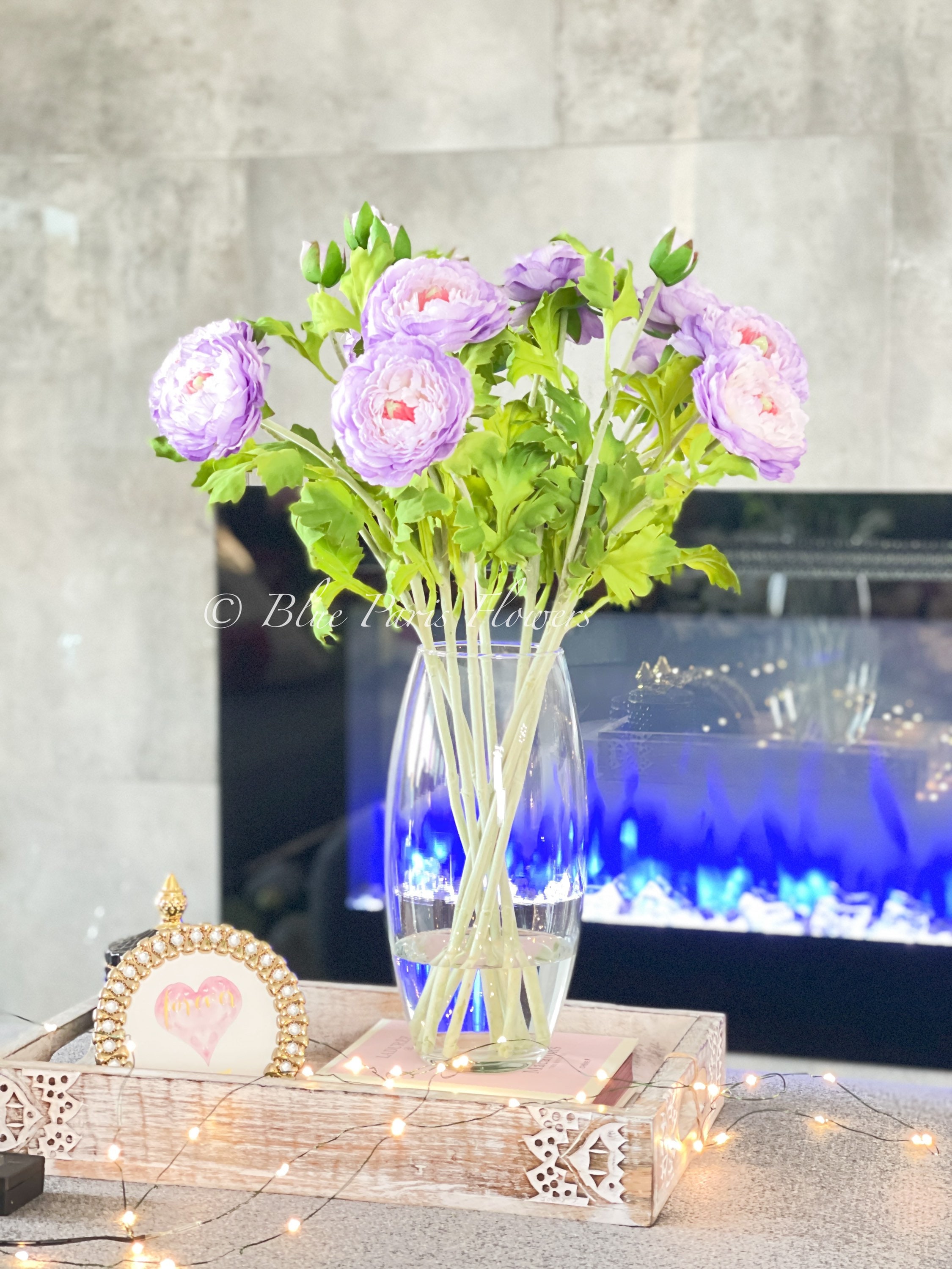 Ranuncolo Artificiale Yakira Finto - Bianco-Verde - Altezza 40 Cm - Fiore Con Gambo