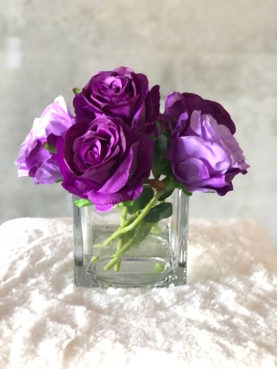 Lila-Lavendel Rosengesteck Herzstck-Knstliche Blumen-Gesteck in Glasvase  - Etsy.de