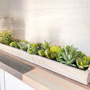 31&quot; Faux Succulent Centerpiece: Long Wood Base, Artificial Greenery