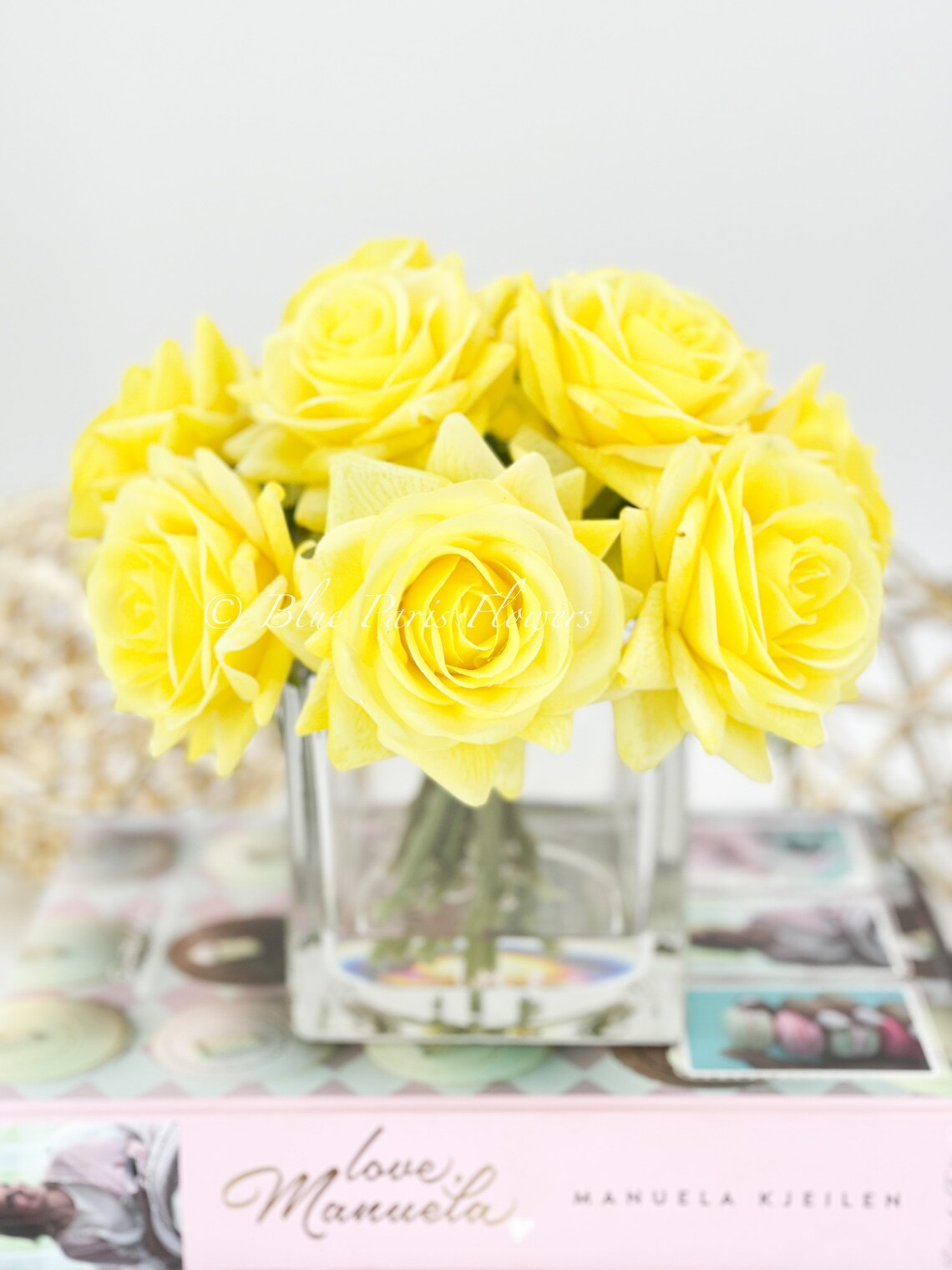 Real Touch Yellow Roses Arrangement in Vase French Country Etsy