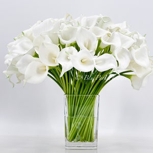 White Real Touch Calla Lilies Arrangement: Faux Floral Centerpiece in Glass Vase