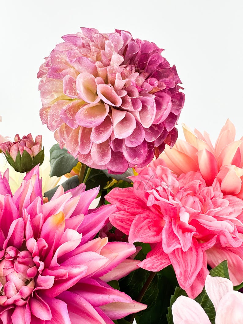 Faux Dahlia Arrangement: Vibrant Real-touch Flowers in Brass Vase - Etsy