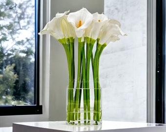 Arreglo de lirios de cala blancos con tacto real: moderno centro de mesa con flores artificiales
