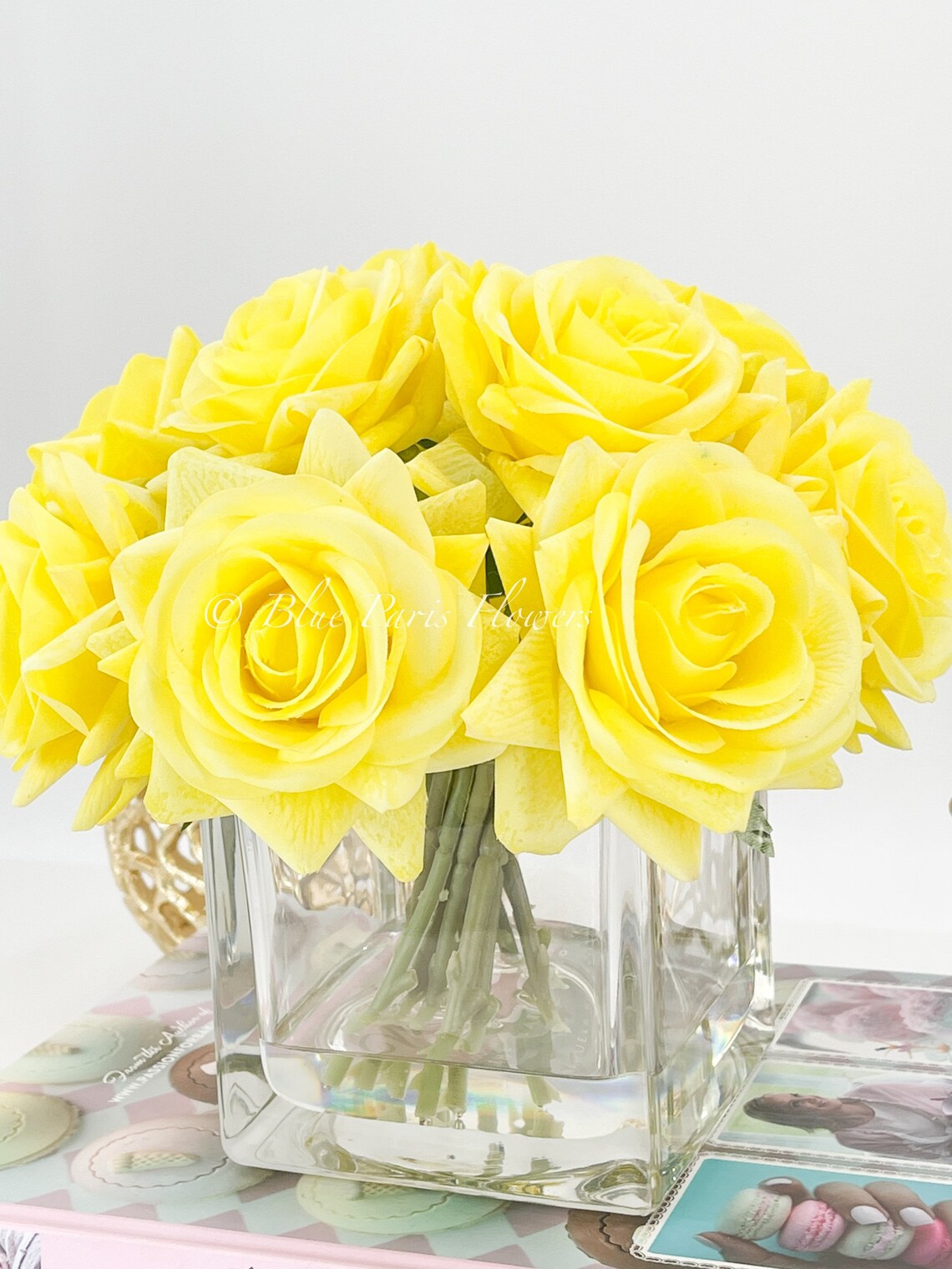 Real Touch Yellow Roses Arrangement in Vase French Country Etsy