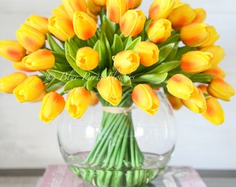 Orange Real Touch Tulip Arrangement: Modern Faux Floral Centerpiece