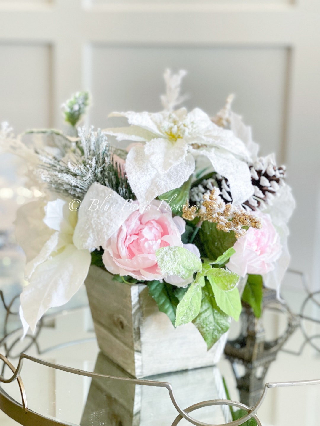 Pink Christmas Artificial Flower Arrangementchristmas Faux Centerpiece