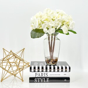 White Silk Hydrangea Arrangement: Faux Floral Centerpiece in Vase