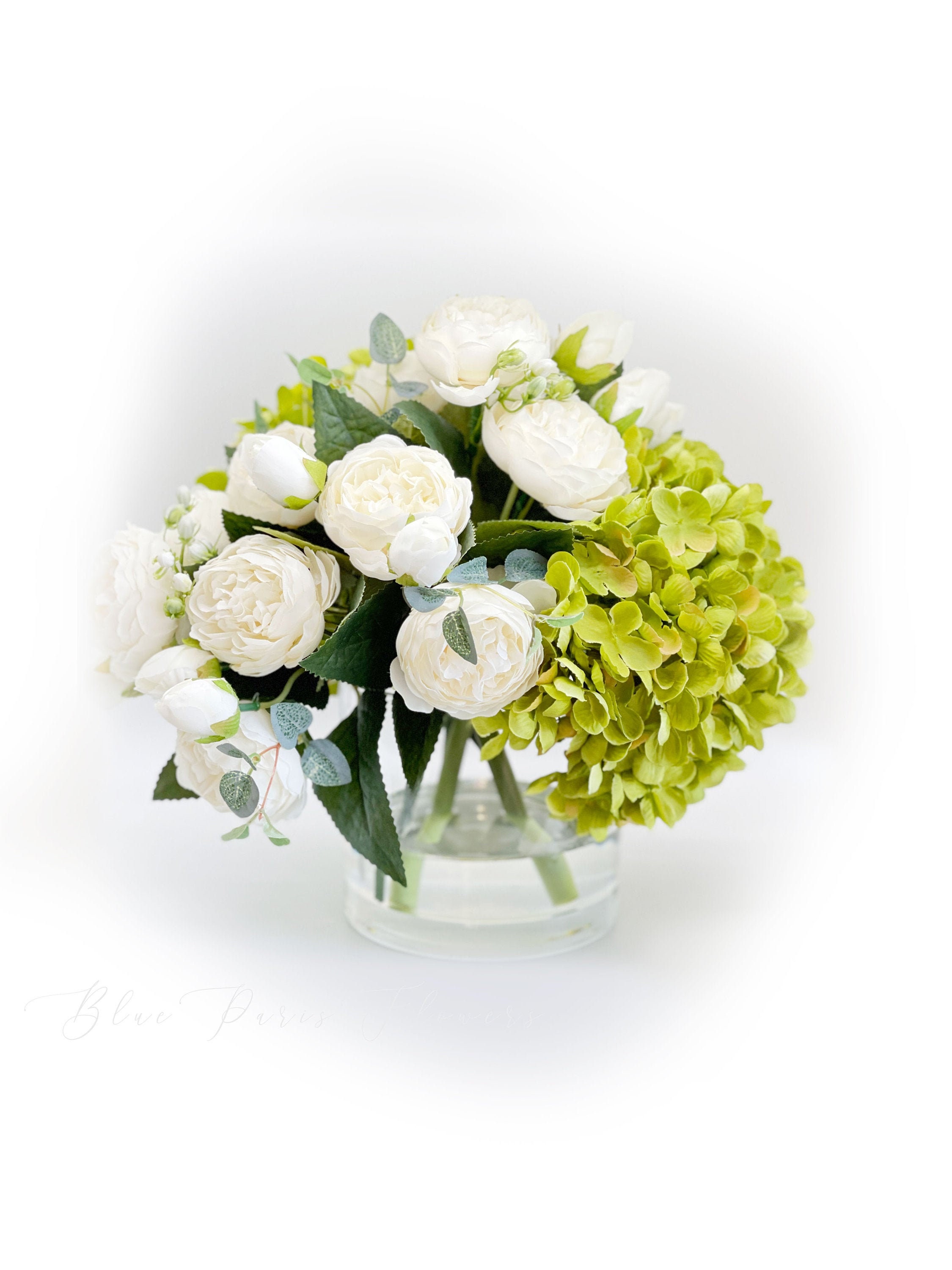 White Peony Arrangement Gold Vase, Artificial Faux Table Centerpiece, –  Blue Paris Flowers