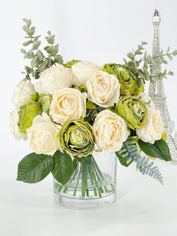 X-Large White Daisy Arrangement, Artificial Faux Centerpiece, Floral  Arrangement, Silk Flowers in Glass Vase for Home Decor