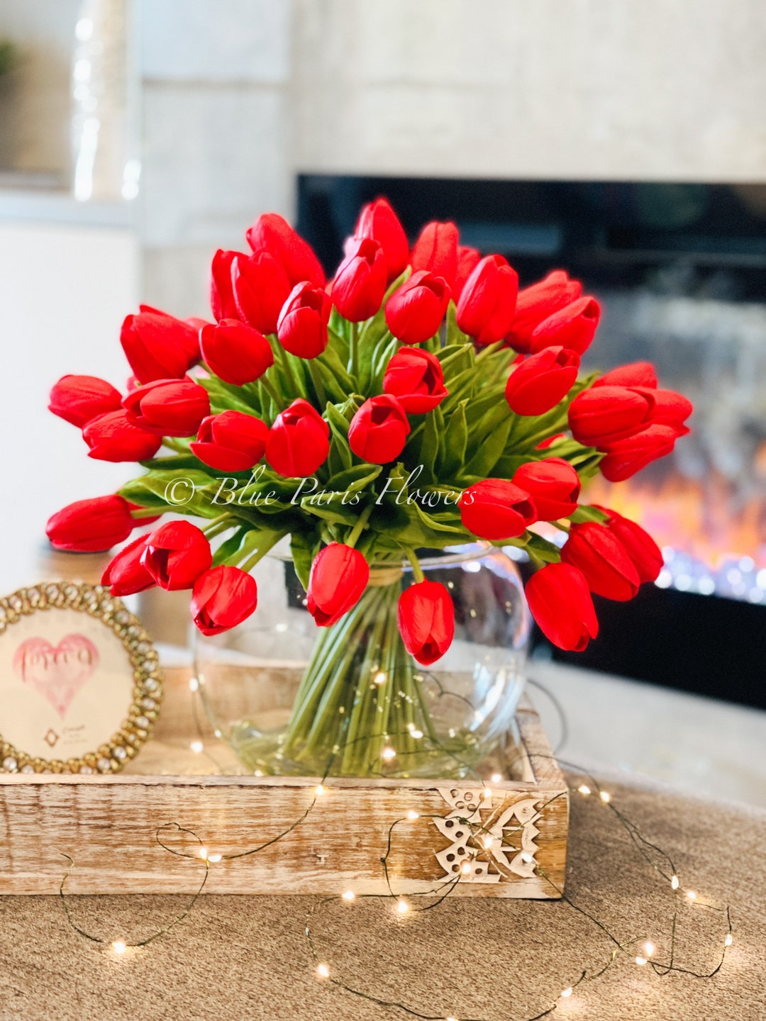 20 Tulipani Artificiali Rossi In Vaso Di Vetro Con Acqua Finta – Composizione Floreale Realistica Per Casa E Tavolo, Altezza 28 Cm