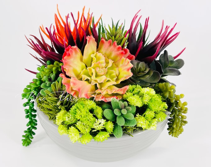 Round Faux Succulent Arrangement Black Bowl. Succulent Arrangement
