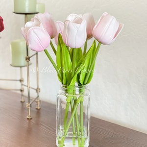 Light Pink Real Touch Tulips | Modern Arrangement Centerpiece| Real Touch | Artificial Faux Forever Flowers | Faux Flowers in Vase