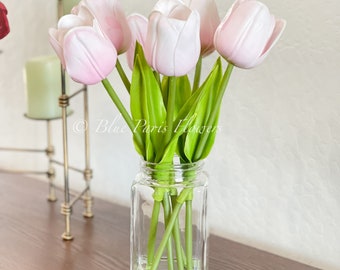 Light Pink Real Touch Tulips: Modern Faux Floral Arrangement
