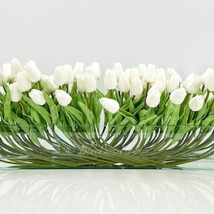100 White  Modern Long REAL TOUCH Tulips Arrangement Artificial Faux Table Centerpiece Floral Flower Arrangement Wedding French Style Decor