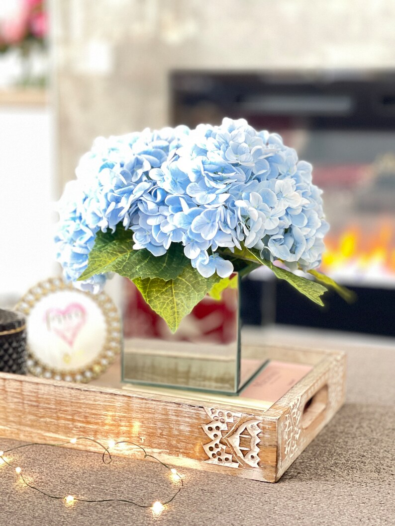 Blue REAL TOUCH Hydrangeas in Vase Artificial Faux Flower Etsy