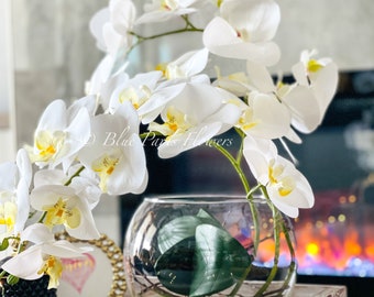 Oairse Orchidea artificiale da 45,7 cm, fiori artificiali bianchi di orchidea finta di seta con vaso in ceramica, grande composizione Phalaenopsis finta per casa, ufficio, camera, soggiorno, tavolino