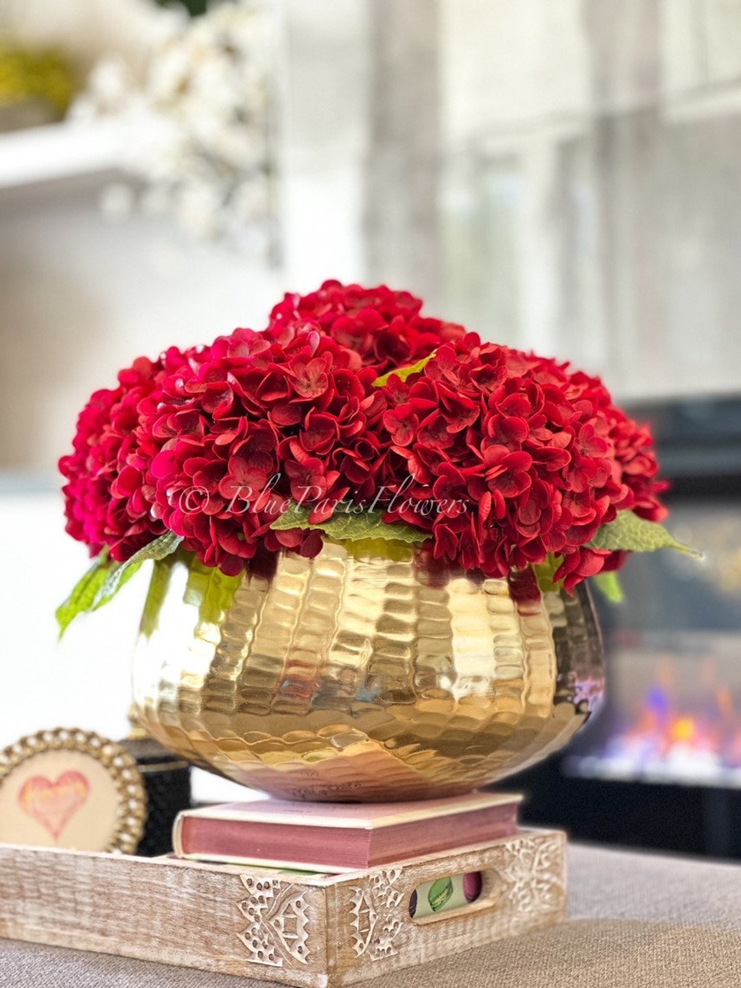 Arreglo de hortensias rojas: centro de mesa con flores artificiales en  jarrón dorado - Etsy México, image size:1080x1441