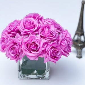 Real-touch Magenta Roses Arrangement: French Country Faux Floral Decor ...