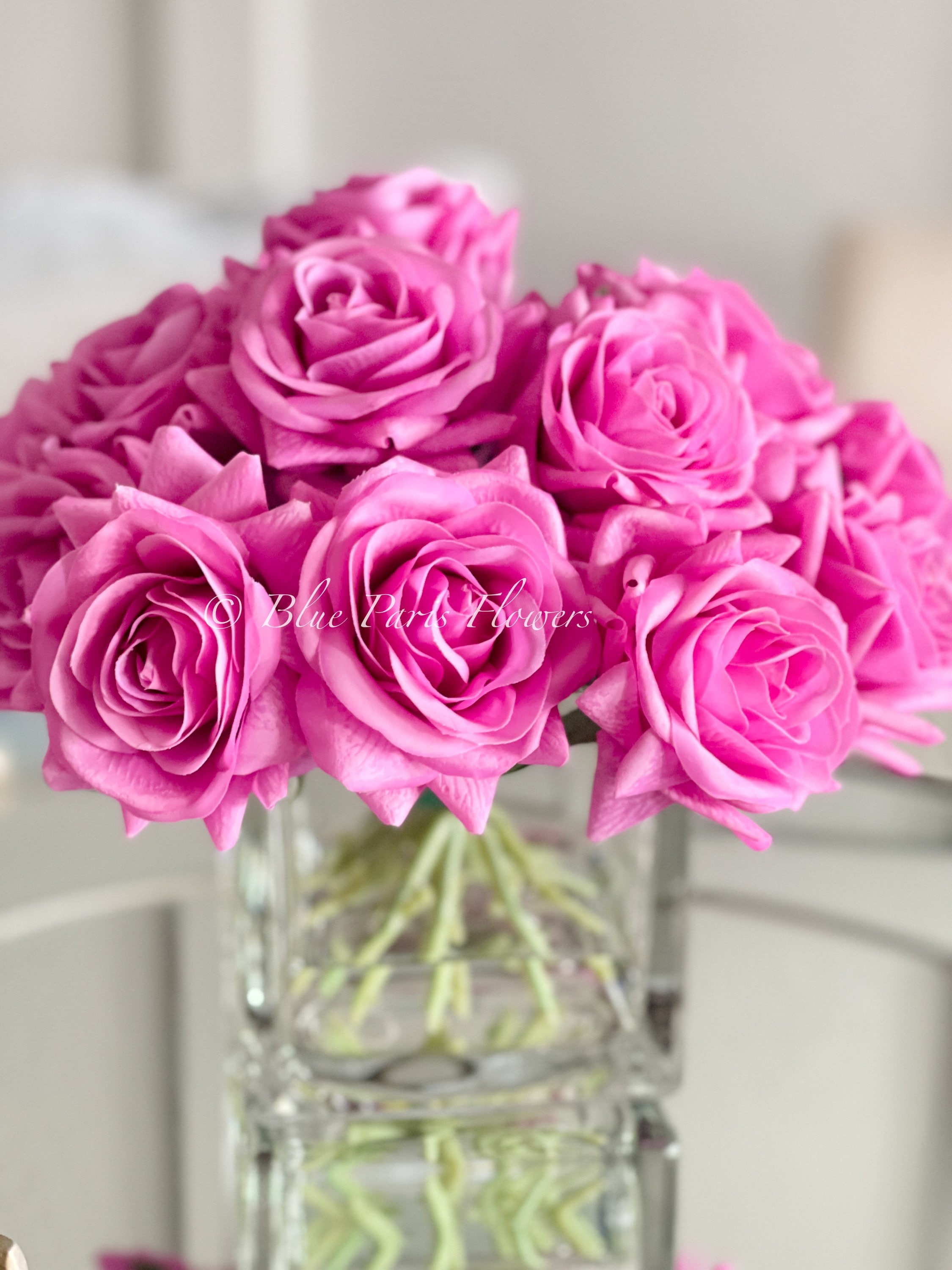 Real-touch Magenta Roses Arrangement: French Country Faux Floral Decor ...