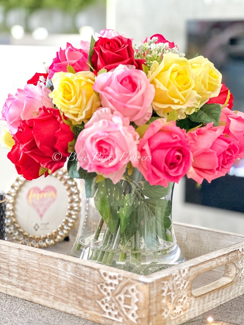 Real Touch Roses Arrangement French Floral Centerpiece Etsy