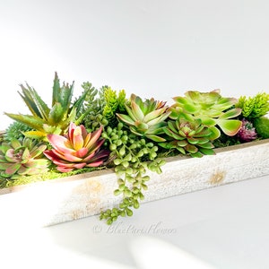 Plantes succulentes de 20 po. de long avec base en bois, faux verts artificiels plantes succulentes centre de table décoration florale centre de table faux fleurs
