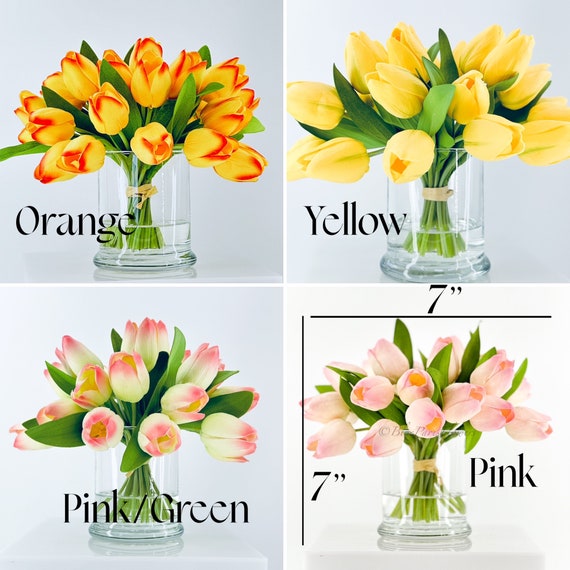 Luxe Vaas Flower Ovaal S Crème Opgemaakt Met Kunst Tulpen Real Touch | Noenoes Decoraties