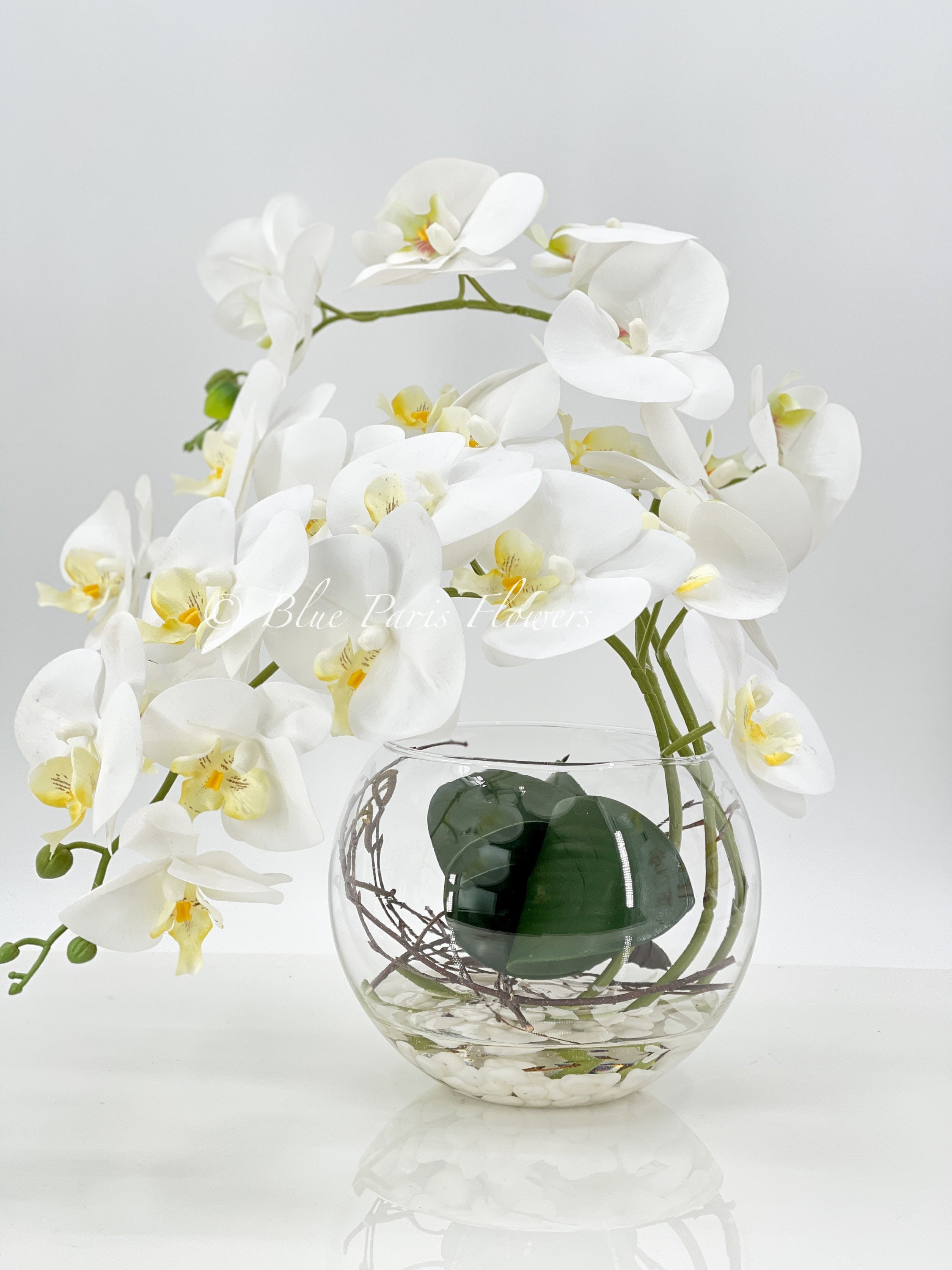 Moderno Bianco 3 Steli Phalaenopsis Orchidea Disposizione, Real Touch  Orchidea in Vaso di Vetro / Centrotavola / Decorazione Floreale Fiore  Decorazione Francese -  Italia
