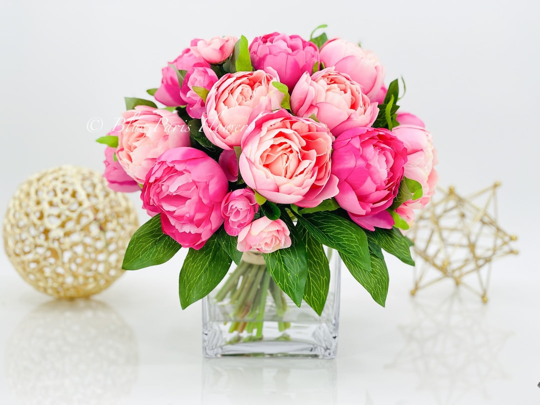 Modern Pink Peony Arrangement Artificial Faux Flower - Etsy