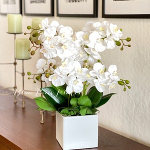 Real Touch White Orchid Arrangement: Faux Floral Centerpiece in Vase