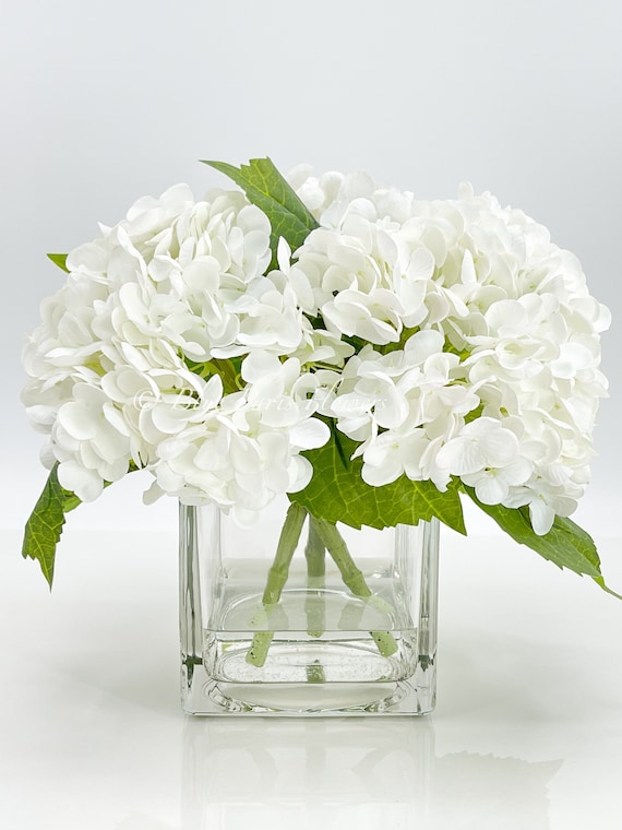 Real Touch White Hydrangea Arrangement: French Faux Floral Centerpiece
