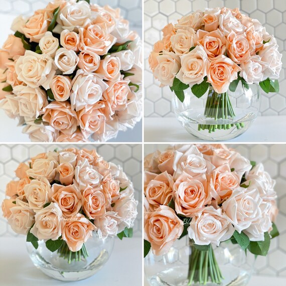 45 Rosa verde / bianca Disposizione fiori artificiali di finta seta in vaso  di vetro, arredamento francese moderno, centrotavola floreale, regalo di decorazioni  per la casa -  Italia