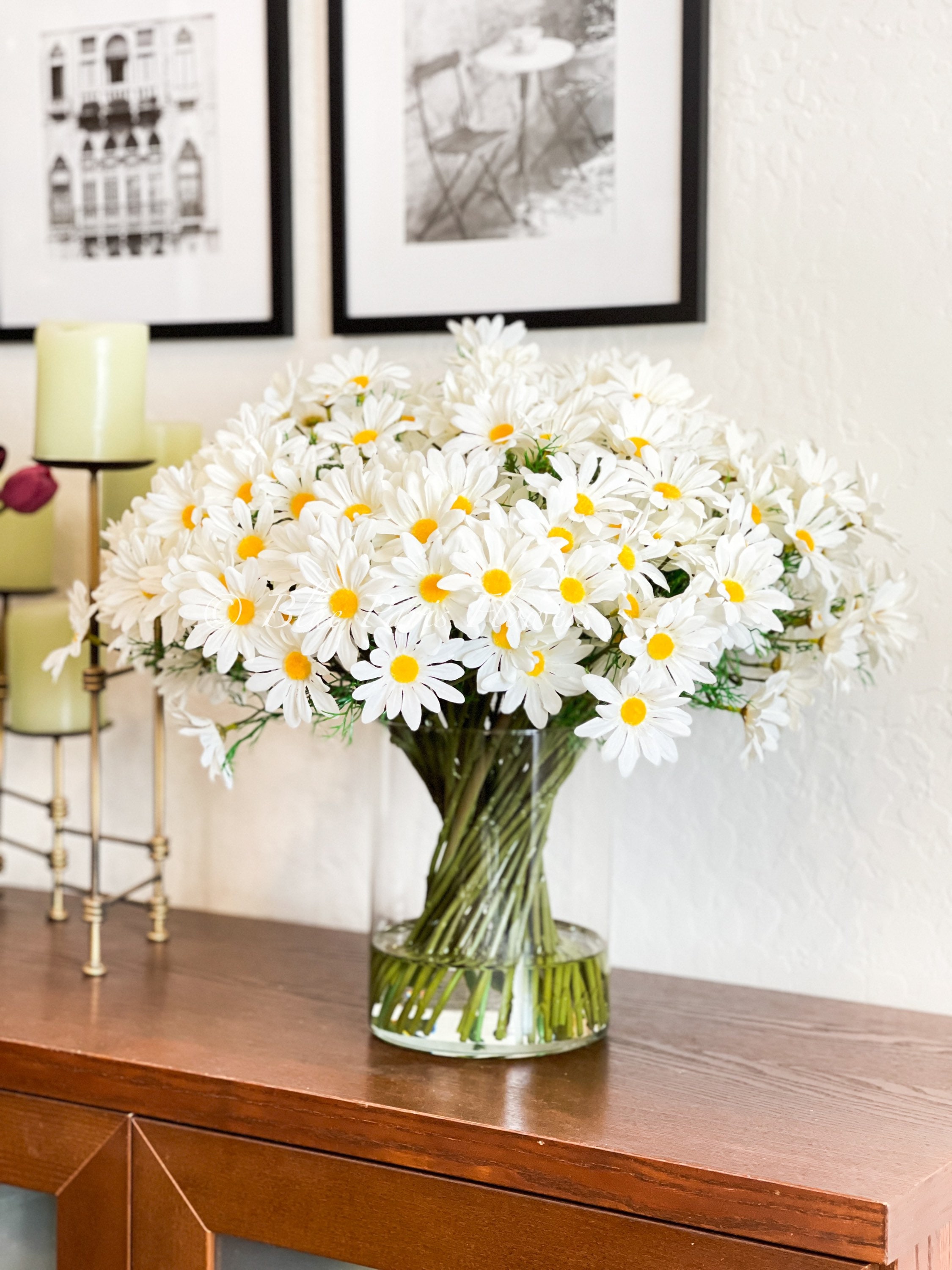 Artificial Daisies Bouquet | Silk & Plastic Fake Flowers For Wedding Home Decor Long Chamomile Chrysanthemum Centerpiece 1 Pack