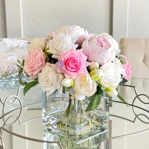 Light Pink & White Roses Peonies, Real Touch, Silk Flowers Blush ...