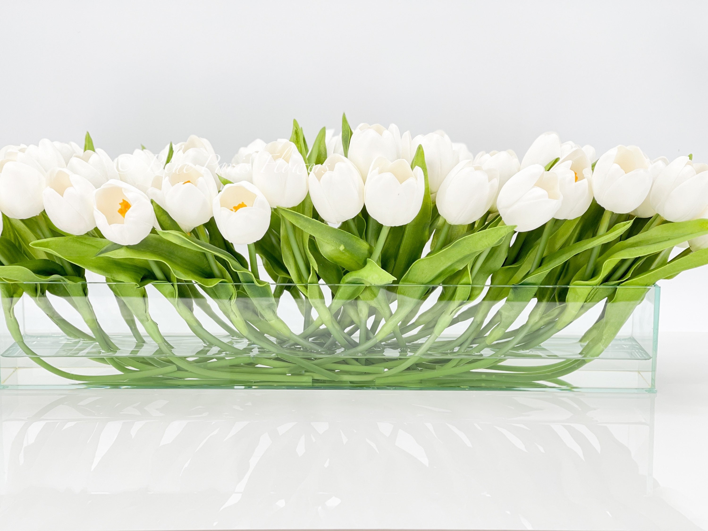 Modern Long White REAL TOUCH Tulip Arrangement Artificial Faux