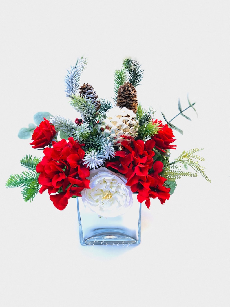 Christmas Artificial Flower Arrangementchristmas Faux Etsy