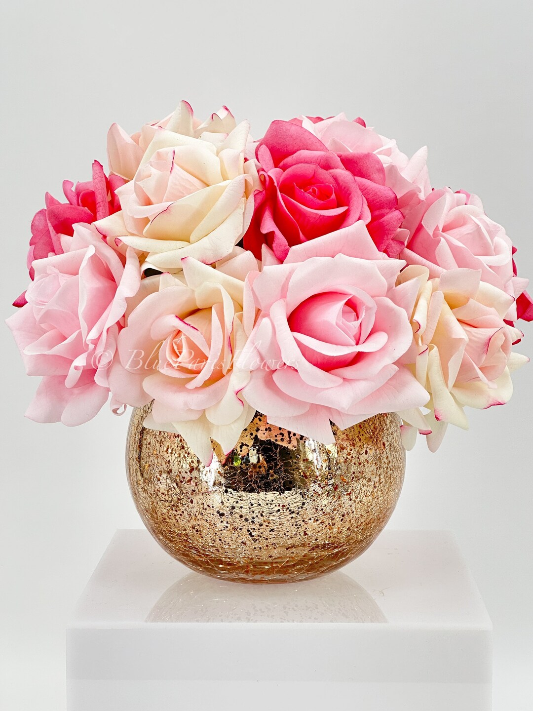 Real Touch Roses Arrangement in Vase, French Country Style Artificial