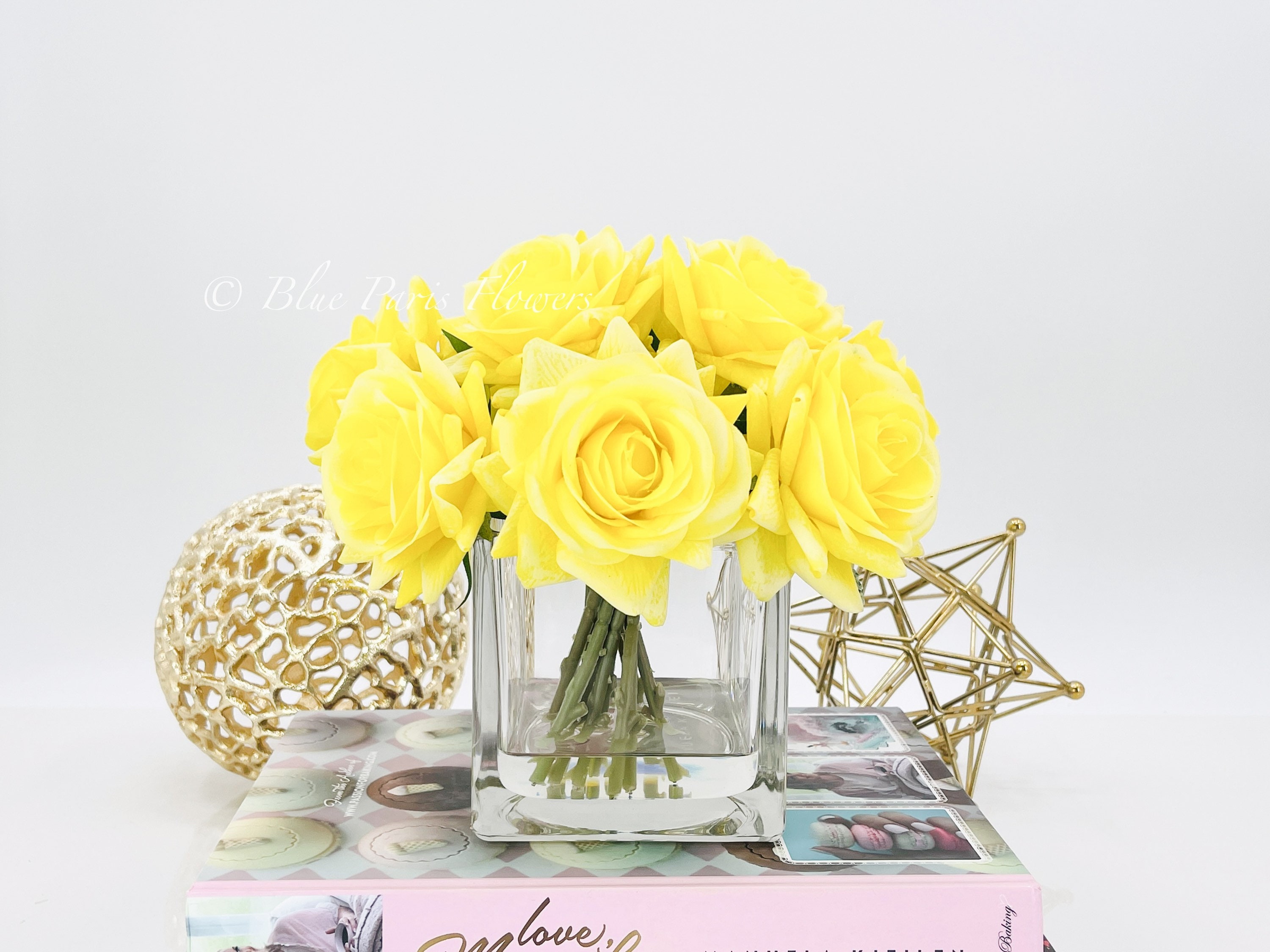 Real Touch Yellow Roses Arrangement in Vase French Country Etsy